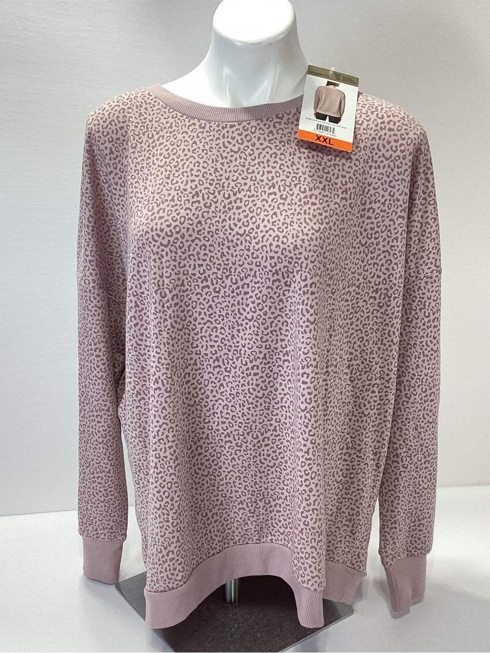 Mondetta Mauve Pink Leopard Print Pullover Sweatshirt Long Sleeve Top NWT XXL